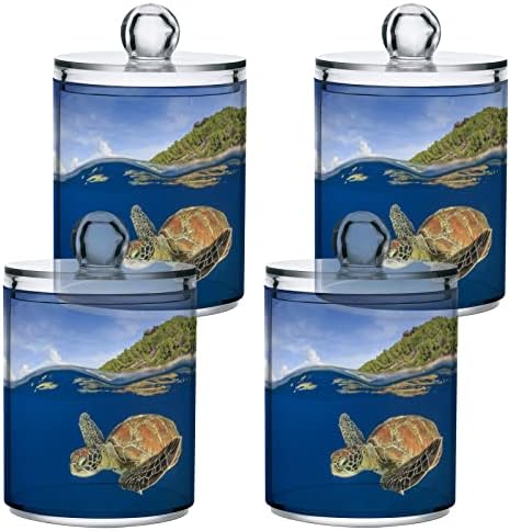 Tartaruga marítima verde yyzzh em mar de mar do mar, clear clear Ocean Island 4 Pack Pack Qtip Dispenser para algodão Swab Ball