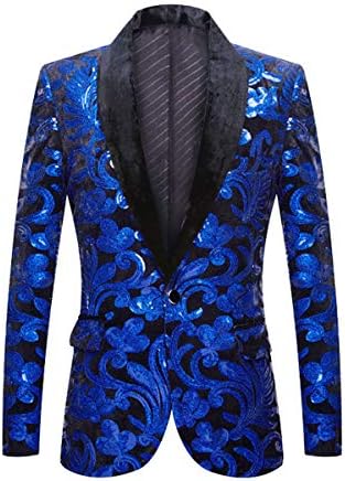 Pyjtrl Men Moda de veludo lantejoulas floral de casaco de terno floral blazer