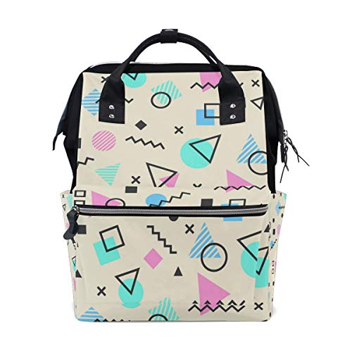 Backpack de mochila de bolsa de fraldas de grande capacidade para cuidados com o bebê, Memphis Padrão de geométrico elegante e impermeável