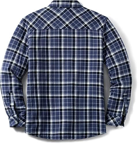 Jaqueta de camisa de flanela forrada de flanela Sherpa masculina do CQR, jaqueta de botão de xadrez robusto de manga comprida