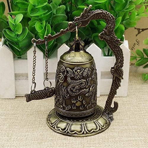 Decoração de desktop feng shui, pequeno dragão vintage sino esculpido dragão bronzeado bell ornament artestts colecionáveis