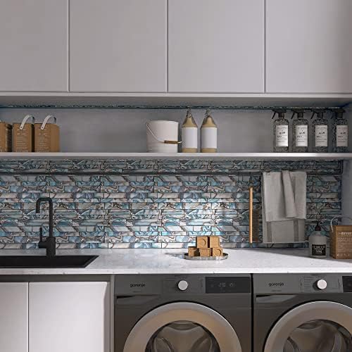 Kieacia Peel e backsplash da cozinha de 10 folhas, PVC Mosaico auto-adesivo azul azul e café cor de ágata para a cozinha