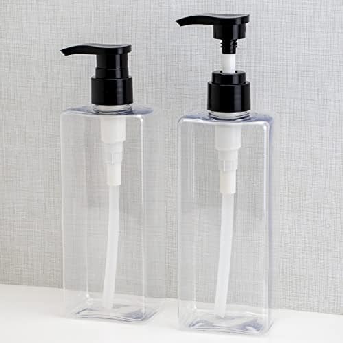 Garrafas de shampoo vazias com rótulos - Kimqi 3pcs Defina o dispensador de lavagem do corpo do condicionador de shampoo com bomba - 16 oz / 500 ml de shampoo recipiente para chuveiro - dispensador de chuveiro reabastecido transparente