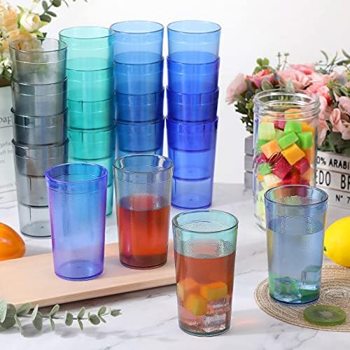 24 PCS Tumblers de plástico Copos de bebidas reutilizáveis ​​para restaurante empilhável bebendo copos com textura Anti -Slip