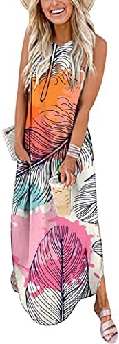 Vestido de verão casual e solto feminino cutrit cutout split maxi vestidos de verão vestido de praia longa com bolso