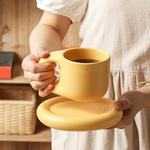 Caneca de café cerâmica de 14 oz com grande alça de xícaras de café amarelas para café, chá, cappuccino, cacau
