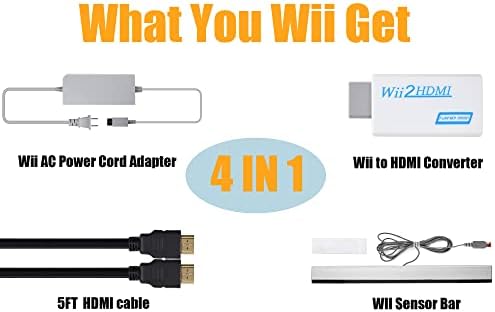 4 em 1 Wii para HDMI Adaptador + cabo de alimentação Wii Adaptador CA Adaptador + Wii Sensor Sensor Wired Sensor BAR + CABO HDMI de alta velocidade de 5 pés compatível com Nintendo Wii