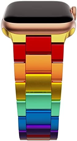 Gelishi colorida banda compatível com banda de relógio Apple 41mm 40mm 38mm homens homens, Ultra Fin Fine Aluminum Metal Band Substacement Link para relógio Série Se Série 8 7 6 5 4 3 2, Rainbow