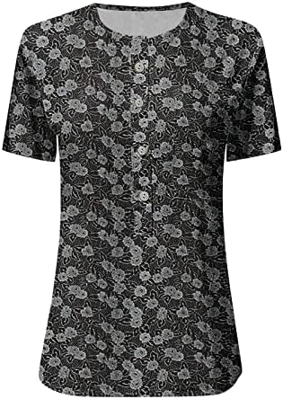 Moda feminina estampa de leopardo Henley camisa fofa botão de manga curta Tops 2023 camisas casuais de verão