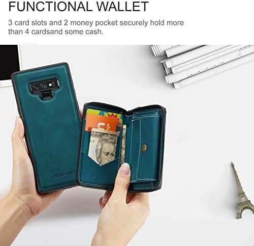 Caixa de carteira destacável para o Samsung Galaxy Note 9, capa de back de couro para o choque de couro, barreta de proteção magnética