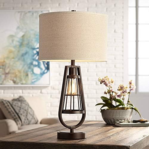 Franklin Iron Works Topher Rustic Industrial Table Lamp com Nightlight Led Edison 27,75 Alto Bronze Brown Cade
