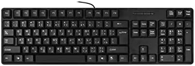 McSaite Wired Arabic/Inglês Teclado de computador, teclado em tamanho real, 104 teclas, plug-and-play USB, estandes dobráveis,