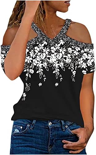 Blouses de flor de borboleta gradiente feminino de manga curta ombro frio v spandex spandex quente blusas difusas camisas