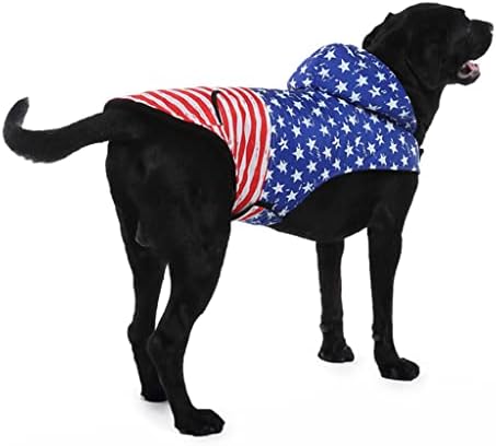 Casaco de inverno de cachorro de bandeira americana ornaous com arnês/coleira do buraco ， Jaqueta de lã impermeável para