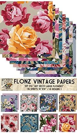 Pacote de papel Flores grandes Art Deco Flonz Papel vintage para scrapbooking e artesanato
