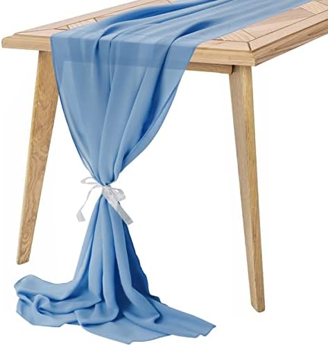 Yastouay Chiffon Table Runner 29x120 polegadas empoeirado azul de casamento romântico Romantil Runners Runners 10ft de mesa de
