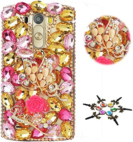 Caixa de telefone de Stenes Bling Compatível com LG K52 Case - Stylish - 3D Made [série Sparkle] Flores de Butterfly Flores de Borboleta
