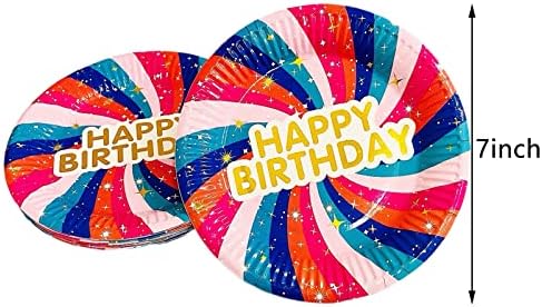 20 PCs Feliz aniversário Placas de papel Feliz aniversário Placas de papel descartáveis ​​de 7 polegadas Placas de bolo para crianças e adultos Festas de decoração de festa