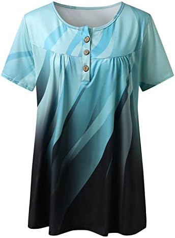 Senhoras boho tops plus tamanho 1/4 botão para baixo de manga curta T camisetas verão solto de túnicas de pulôver de impressão