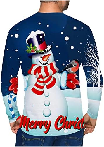 Homem de Natal Moda Moda 3D Presunto de neve T-shirts de manga longa casual para homens Pullover de pescoço redondo de camiseta