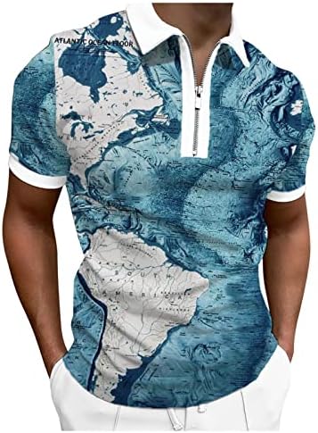 Camisa de pólo de manga curta geográfica masculina Men Camiseta casual Slim Fit Contrast Color Patchwork Tops, polo esportivo