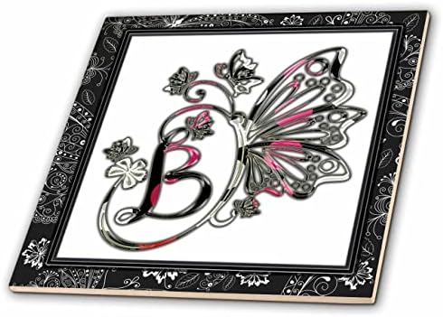 3drose bem sofisticado monograma de borboleta B - telhas