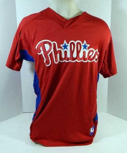 Philadelphia Phillies Andy Abad 44 Game usou Red Jersey ST BP 46 99 - Jogo usado MLB Jerseys