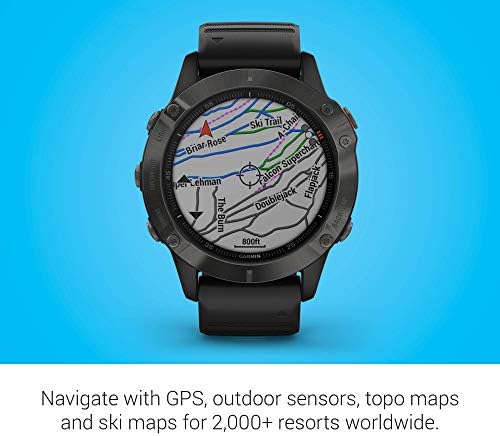 Garmin Fenix ​​6 Sapphire, relógio GPS multisport premium, apresenta mapeamento, música, orientação de ritmo ajustado por série e sensores de ox pulso, cinza escuro com banda preta