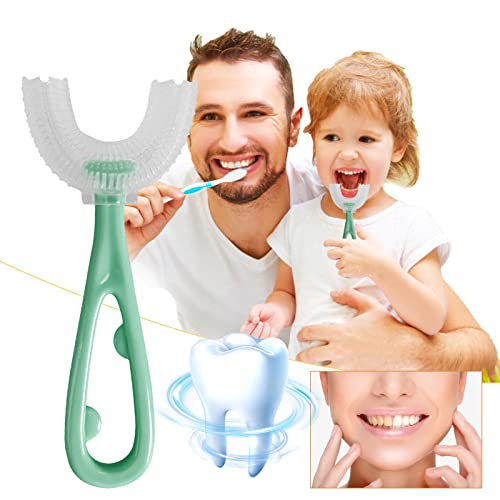 Escovas de dentes em forma de U para 2-12, 360 ° de limpeza oral de branqueamento de silicone de cerdas macias escova de dentes