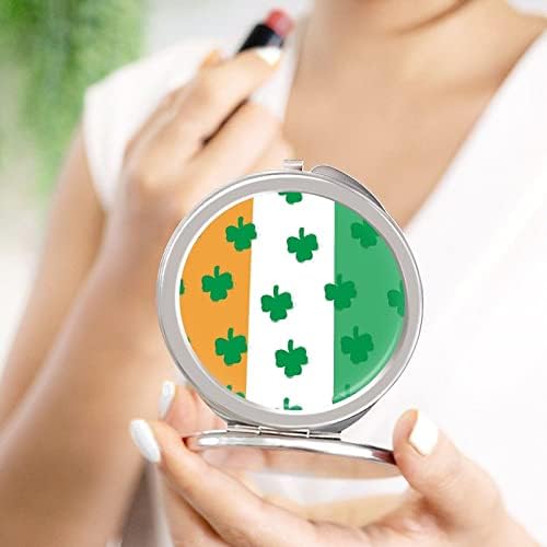 Trevo na bandeira irlandesa compacta espelho de bolso portátil espelho cosmético dobrável dobramento 1x/2x ampliação