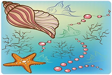 Pérolas lunaráveis ​​tapete de animais de estimação para comida e água, debaixo do mar tema com pérolas peixes de estrela do mar de shellfis