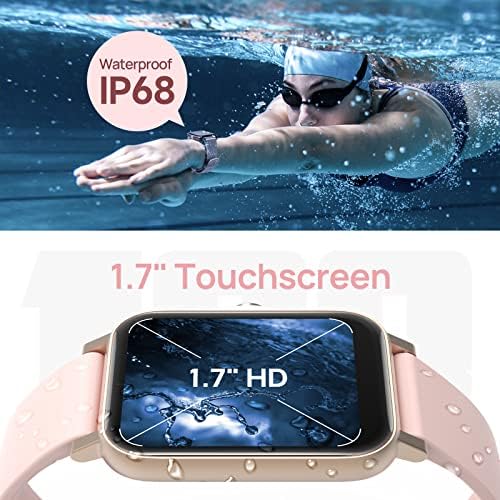 Rastreador de fitness relógio inteligente para homens, IP68 à prova d'água, tela sensível ao toque de 1,7 , GPS, faixa de atividade cardíaca, 100 modos esportivos para Android e iOS iPhone, rosa rosa