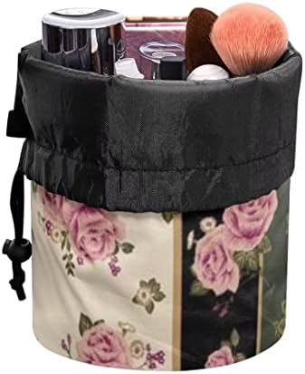 Pzuqiu-rosa floral portátil bolsa de cosméticos viagens de grande capacidade Saco de maquiagem Bolsa de maquiagem Caixa cosmética Caso de maquiagem à prova d'água Bolsa de produtos de higiene pessoal com bolsos de malha
