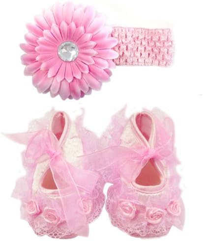 Wrapables Floral and Lace Sapatos e conjunto de faixa para a cabeça, tamanho rosa 11