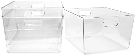 Isaac Jacobs 3-Pack XL Clear Storage Bins com alças, organizador de plástico para escritório, casa, cozinha, despensa,