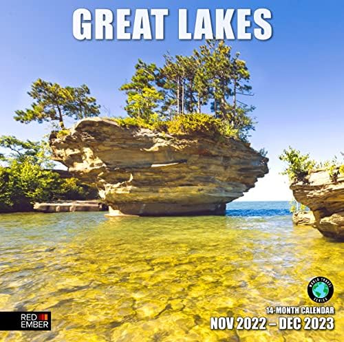 Red Ember Great Lakes 2023 Calendário mensal de parede Handsal | 12 x 24 aberto | Papel grosso e resistente | Presente | Maiores lagos de água doce
