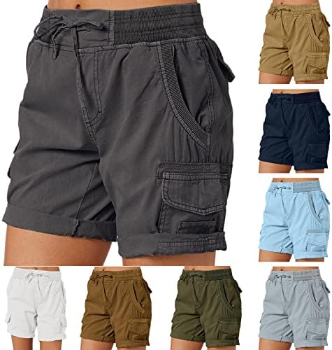 Shorts de carga de angxiwan para mulheres multi-bolsos leves 7 Golfe de caminhada curto verão casual elástico elástico