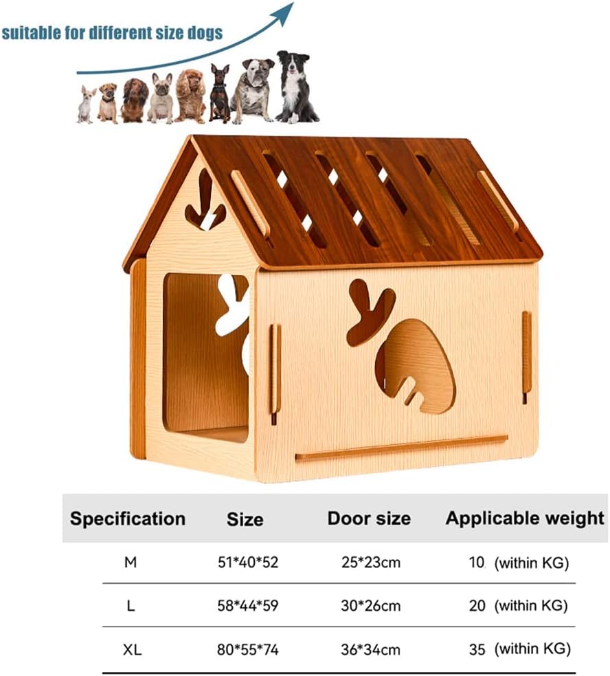 McNusswooden Dog House, Creative Hollow Pattern Design, Wood Pet House Dog Kennels com piso elevado para telhado para cães pequenos e médios, uso interno de gatos, B, XL