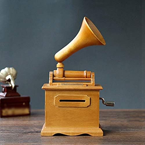 SFYSP Caixa de música fonógrafo com manivela de madeira ， artesanato de madeira Retro Birthday Gift Vintage Home Decoration