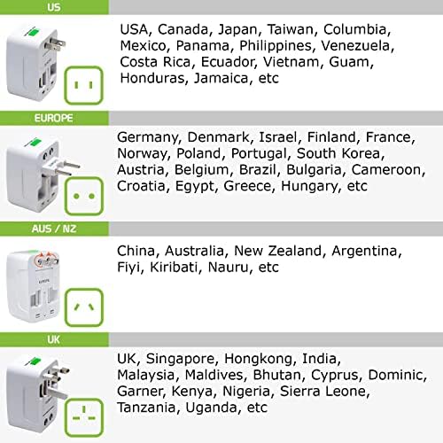 Viagem USB Plus International Power Adapter Compatível com Fly Spark IQ4404 para poder mundial para 3 dispositivos