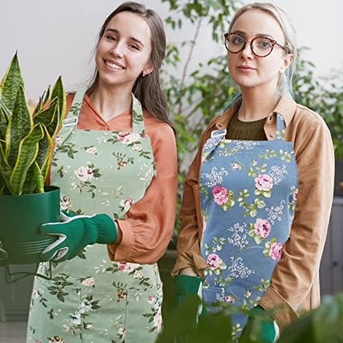 Aventais florais de saukore para mulheres, 2 aventais de cozinha com 2 bolsos para cozinhar assar, presentes de avental