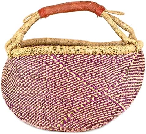 Cesta de Bolga Africano | Manuse de couro genuíno | Produto de comércio justo artesanal autêntico ganense | 16-18 polegadas