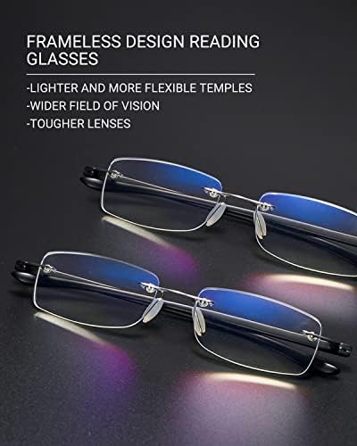 Teraise 2pack Rimless Reading Glasses for Men Mulheres, Blue Blocking Reading Glasses Ultralight sem moldura Men