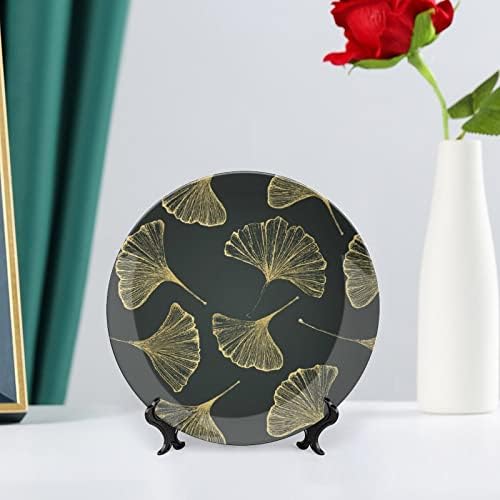 Placas de cerâmica redonda de placa decorativa de folha Ginko Ginko com suporte para a decoração do casamento em casa