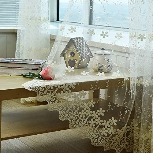 1 painel de leite de seda de seda tule branco bege floral bordado bolso de haste de cortina pura cortina de 96 polegadas de