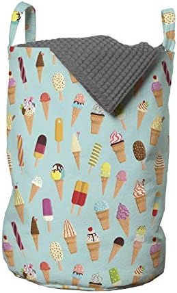 Bolsa de lavanderia de sorvete de Ambesonne, misture a ilustração de cones de chocolate e sabor de frutas, cesto de cesto de cesto