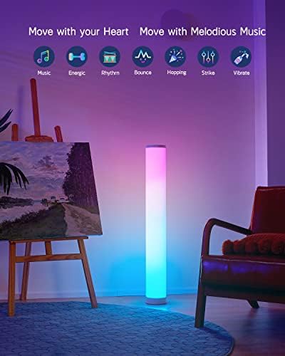 Lâmpada de piso Maksone, lâmpada de canto que troca de cor RGBWIC, luz inteligente LED com aplicativo Wi-Fi e controle remoto, luz