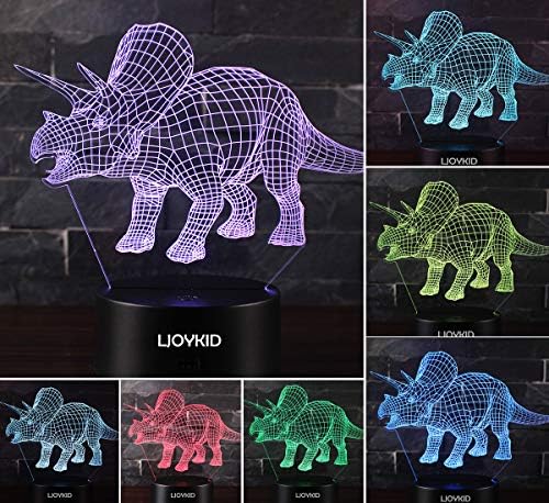 3D Dinosaur Night Light - Lâmpada de Ilusão 3D Três padrão e 7 Lâmpada de decoração de mudança de cor com controle remoto para crianças, presentes de dinossauros para meninos