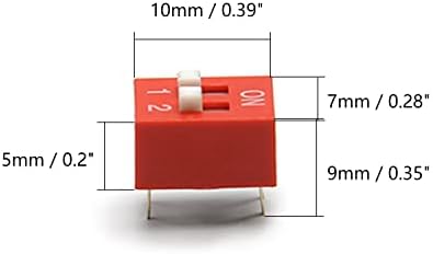 FILECT 3PCS Red Dip Switch Horizontal alternação 1-2 Posições de 2,54 mm para tábuas de pão de circuito PCB