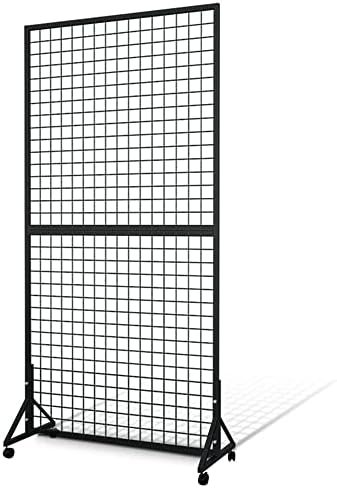 Nectacol 3'x 6'two-duplo painéis de paredes de grades Torre com robusta parede de grade de arame preto com rodas, rack de exibição